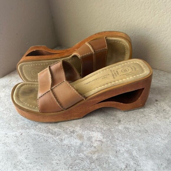 No Boundaries Y2K 90's Wood Chunky Sugar Pie Platform Patchwork Heels size 10 - Picture 3 of 11